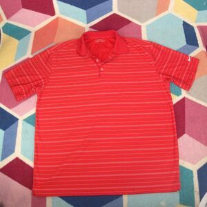 Nike Golf Men's Polo Shirt Sz XL Red Striped‎ Sport Activewear Preppy Tiger